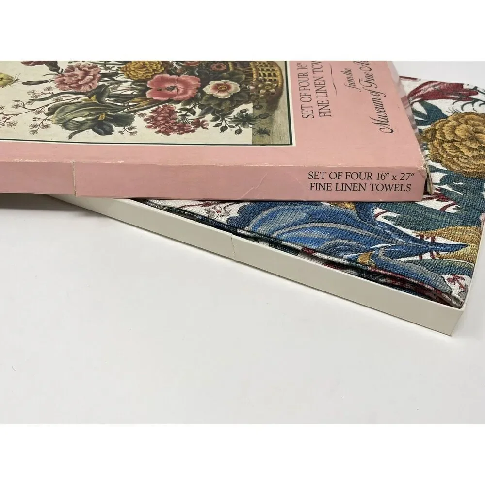NOS Vintage Botanical Tea Towels MFA Museum Of Fine Arts Boston Linen Floral